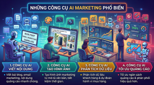 Những công cụ AI Marketing phổ biến giúp doanh nghiệp tự động hóa nội dung, phân tích dữ liệu khách hàng, tối ưu quảng cáo và nâng cao hiệu quả chiến lược marketing.